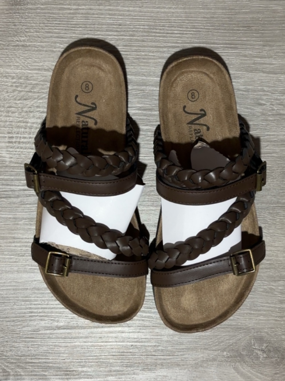 Natural Reflections Braided Strap Slide Sandals - Brown Size 8